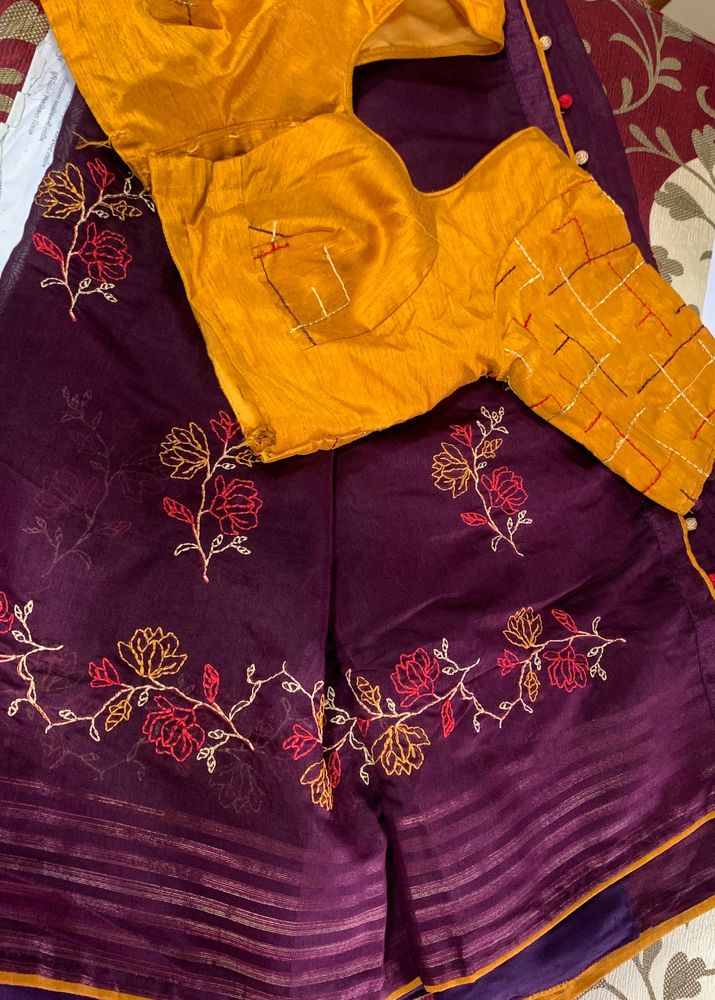 Beautiful Flower Work Saree💜