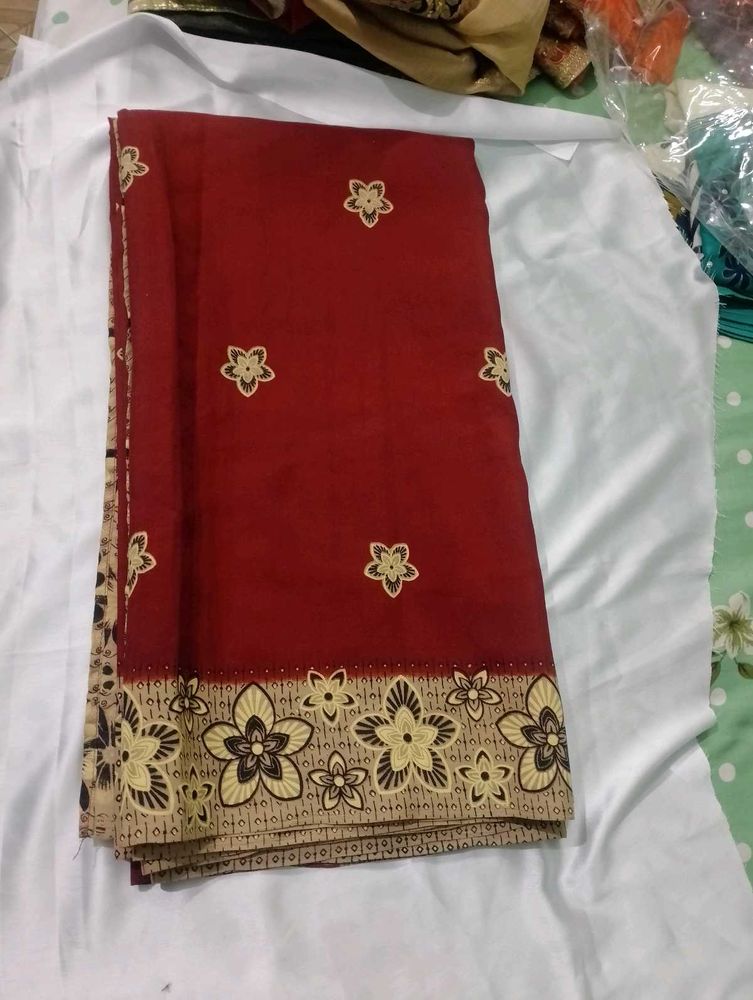 Beautiful Printed Maroon Colour Saree For Womens