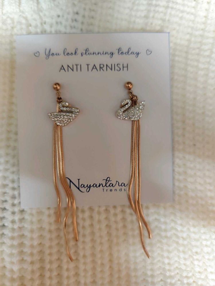 Anti-tarnish Korean Swan Studded Dangling earring