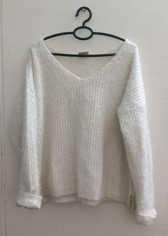 Oversized Cozy White Furry Sweater