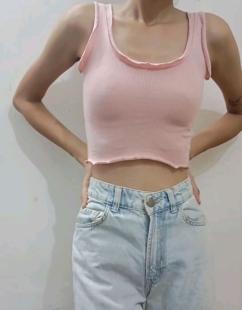 Cute Pastel Pink Ruffled Crop Top