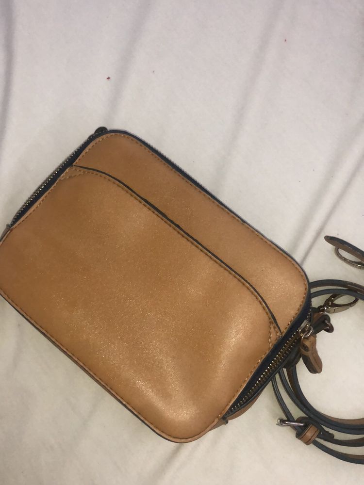 Leather Sling Bag Sturdy With 2 Zippers