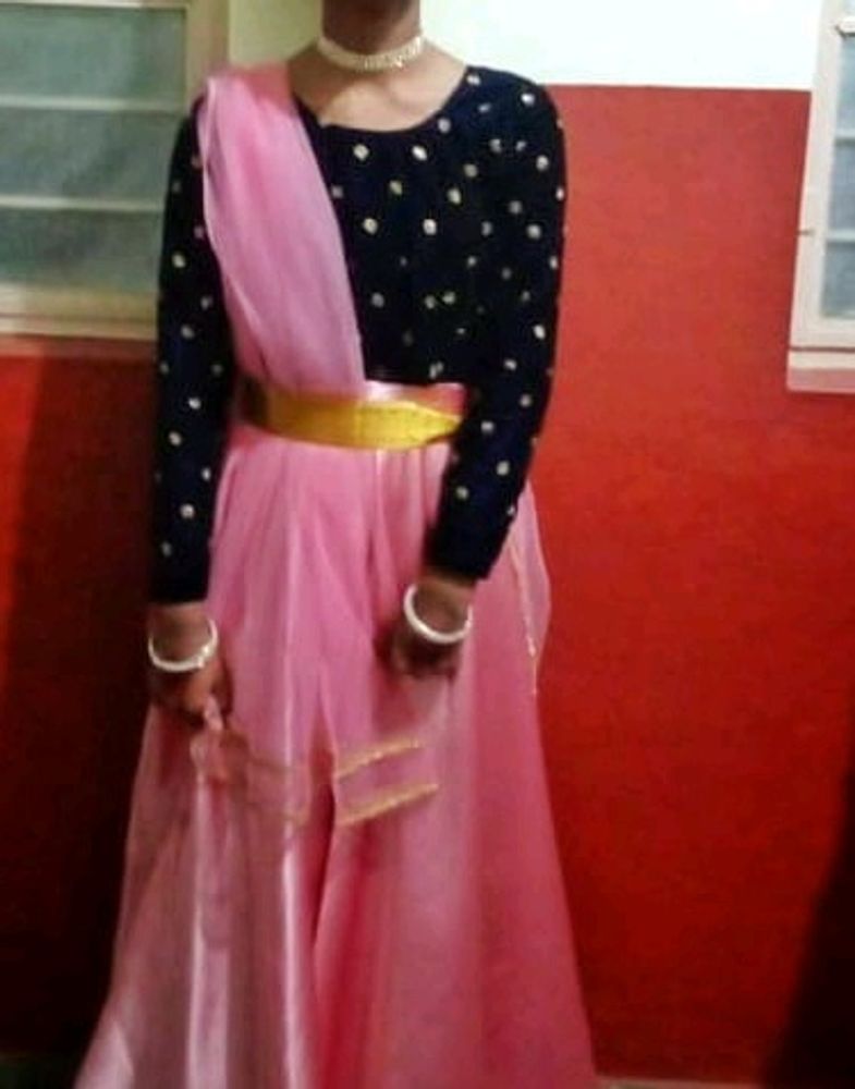 Navy Blue Pink Anarkali With VeilFor Women