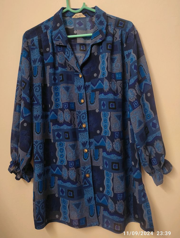 Korean Blue Printed Tops