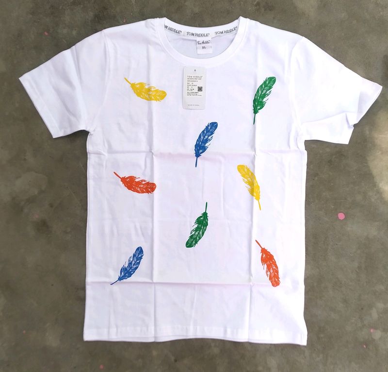 Men's White Leaf Printed Cotton T-shirt