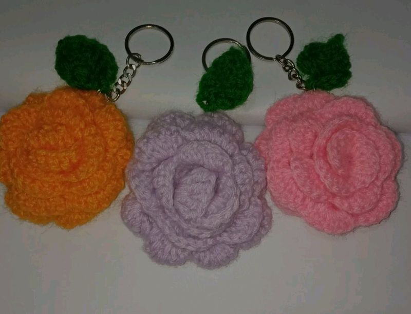 Rose Crocheted Keychain