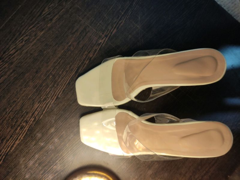 Cream Transparent Heels From Myntra