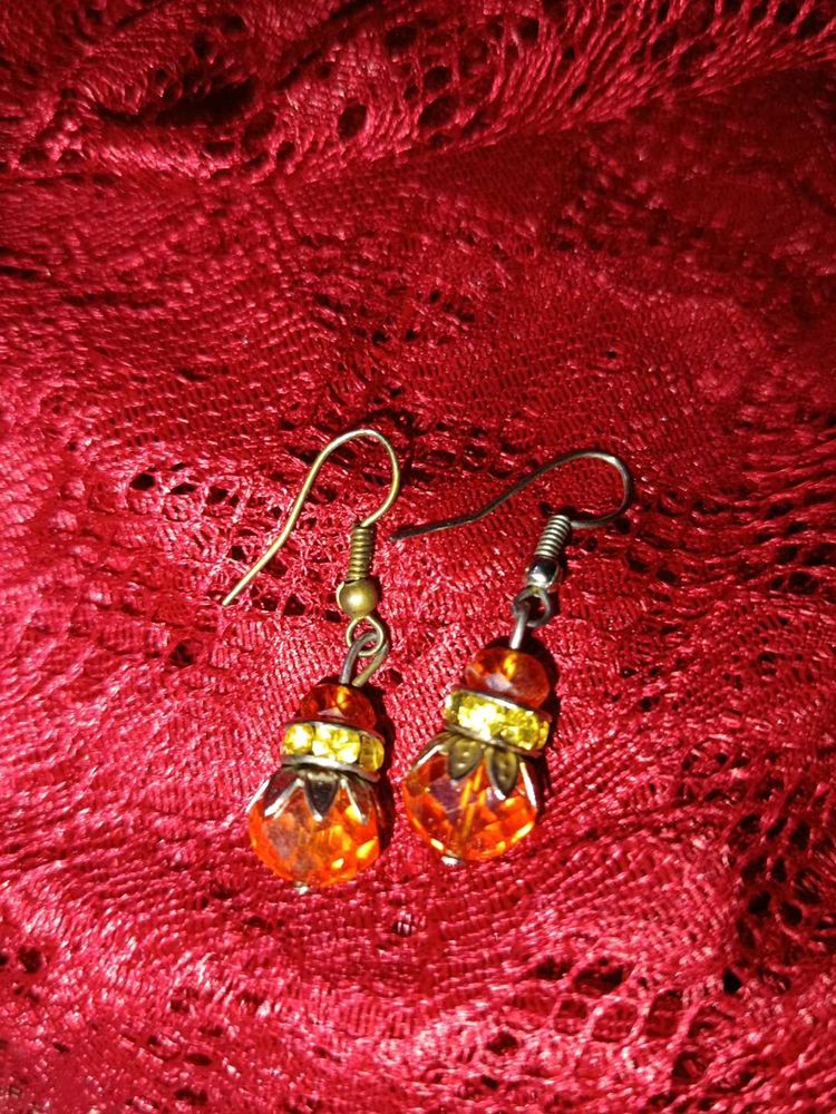 Orange Crystal Hanging Earring