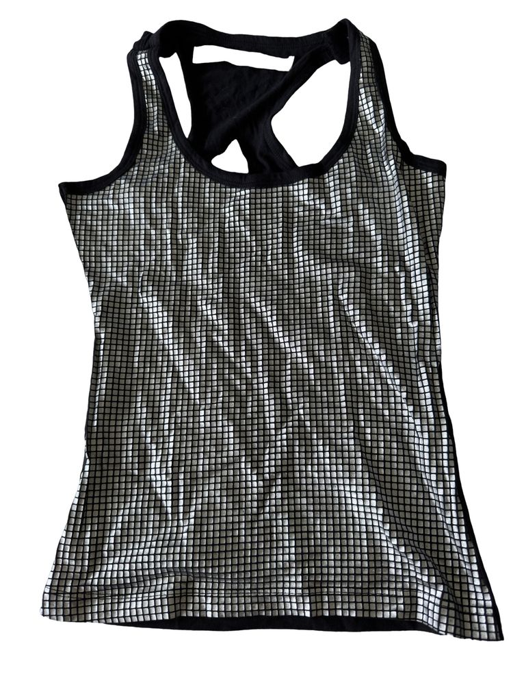 Black And Silver Party Wear Tank Top