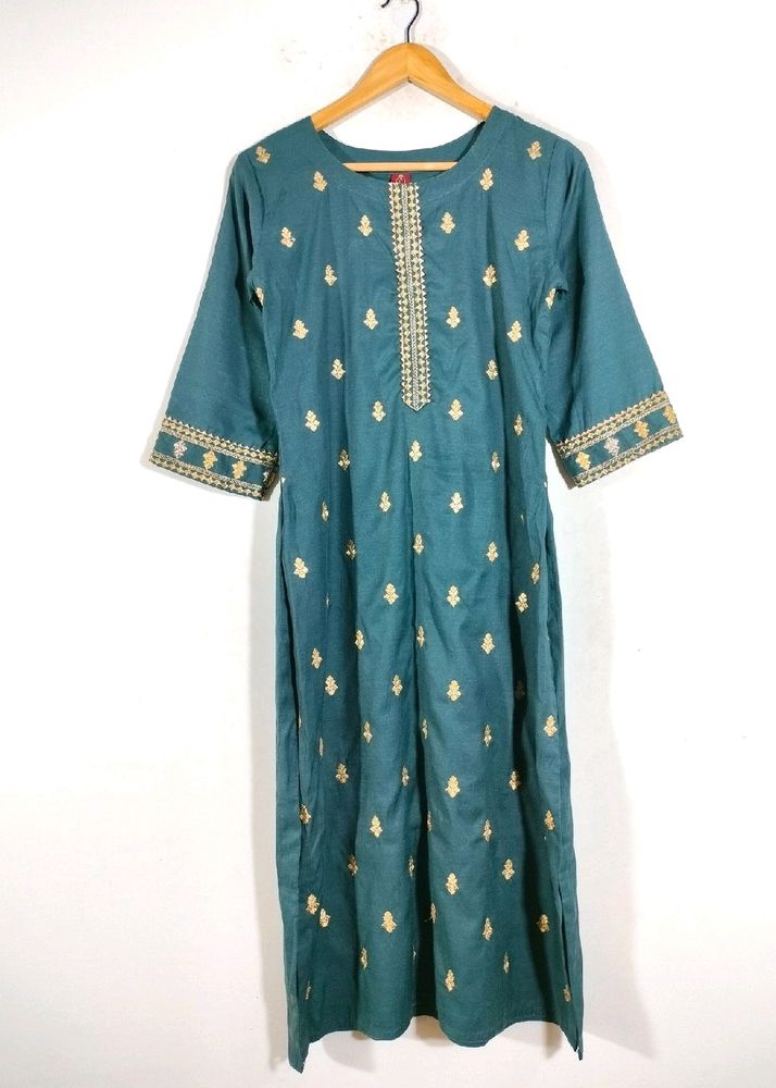 Grey With Gold Embroidery Kurtas (Women's)