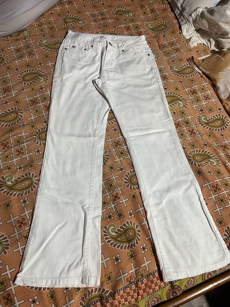 White Low Waist Bootcut Jeans