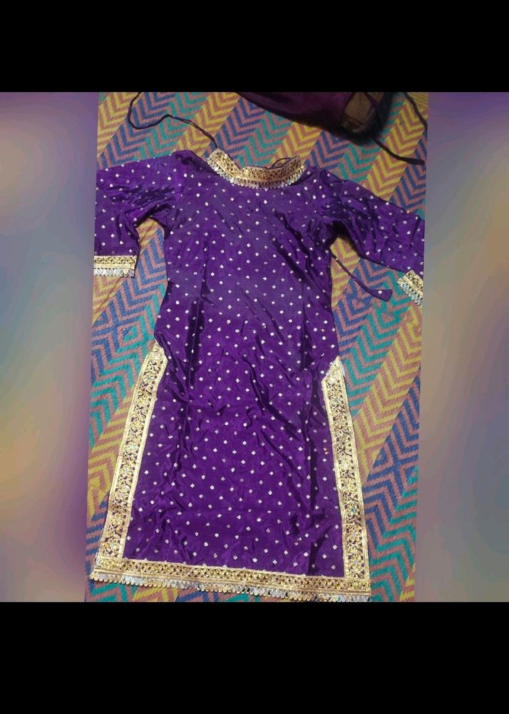 Purple Shalwar  Kurti With Heavy Mirror Lace