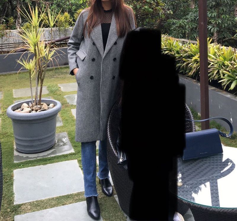 Double Breasted Wool Blend Long Coat.