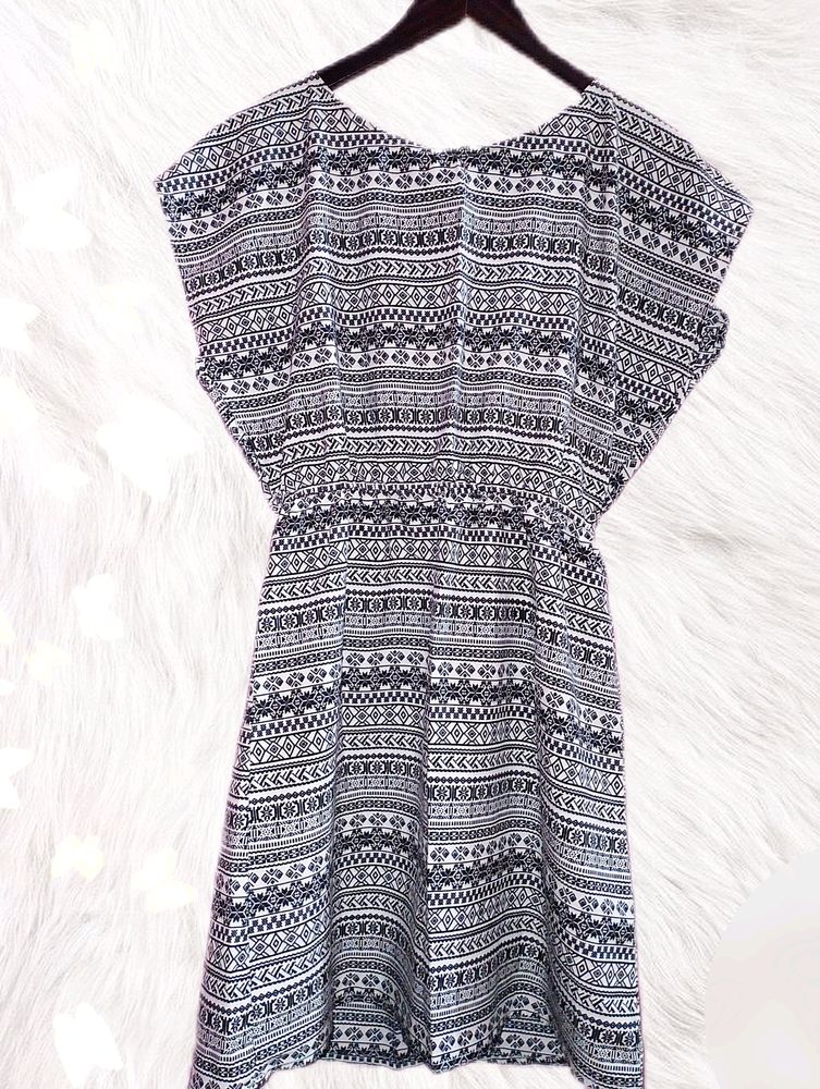 H&M Boho Printed Black And White Dress