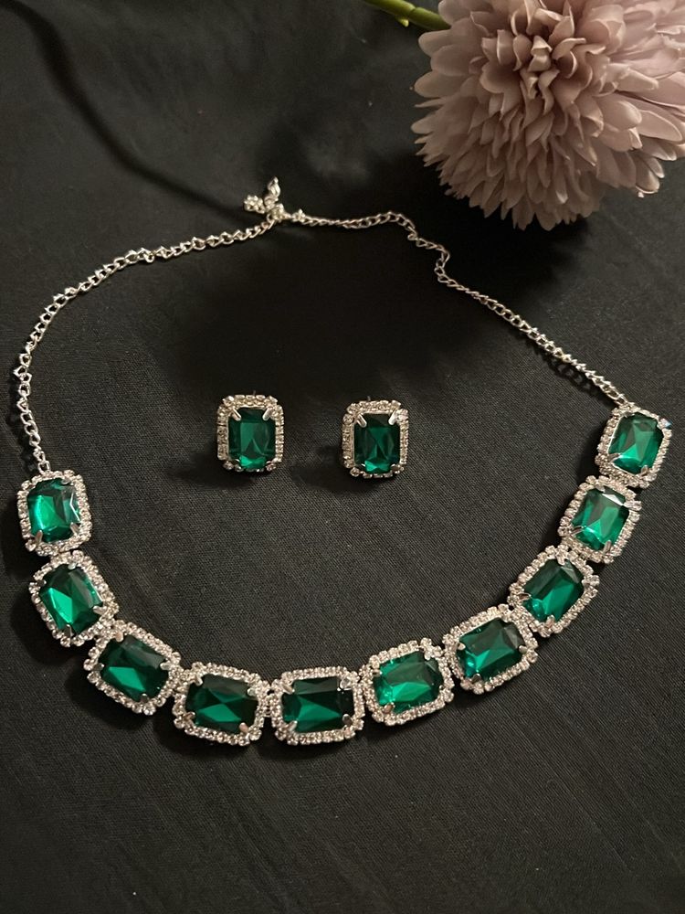 Green Stone Diamond Necklace