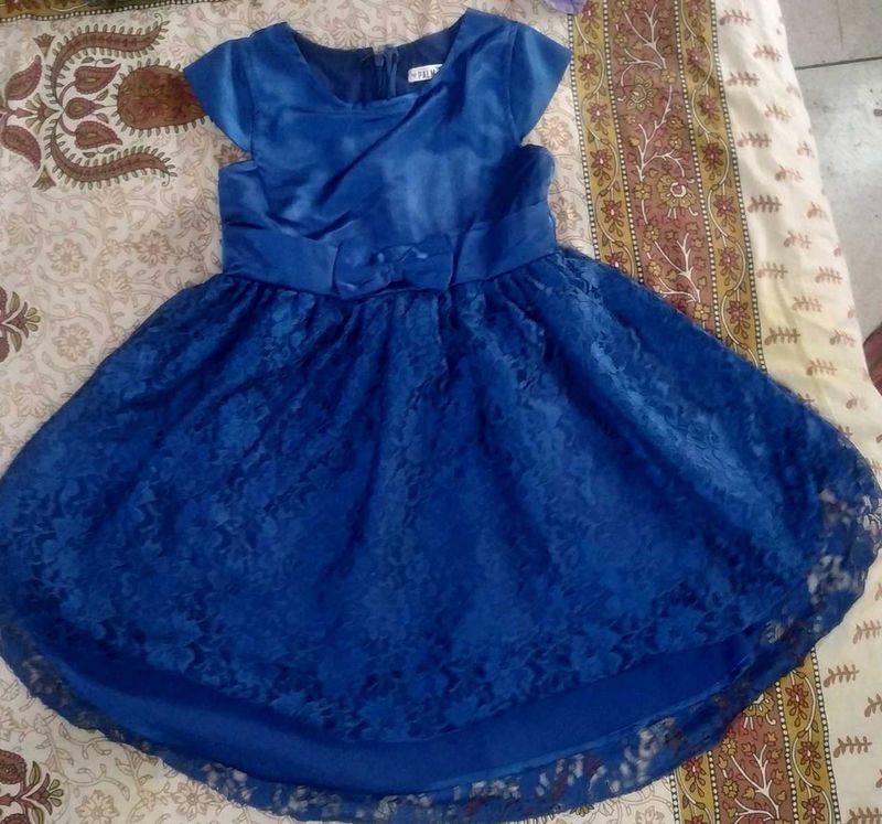 Royal Blue, Satin With Net, Girls Frock