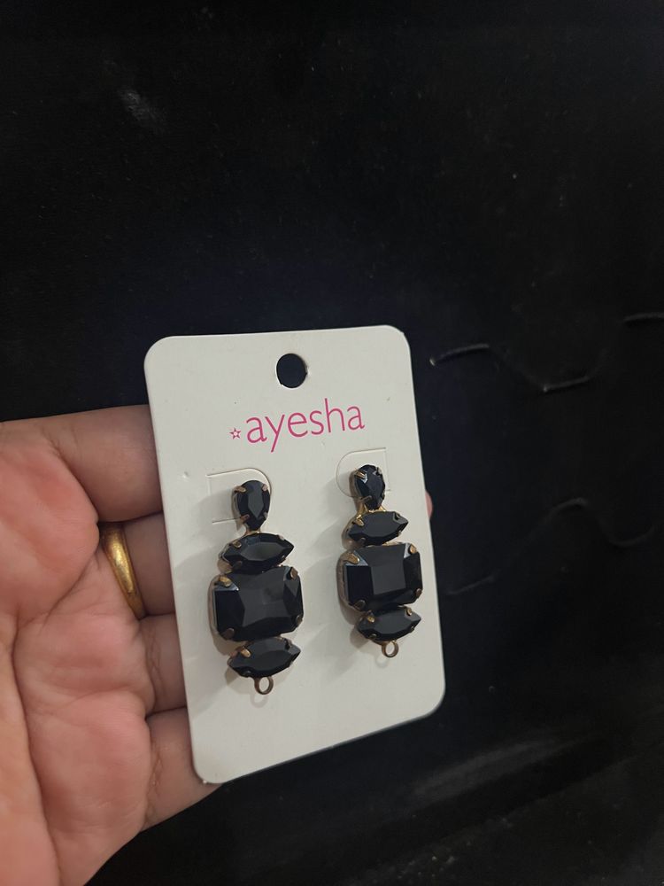 Statement Designer Black And Gold Earrings