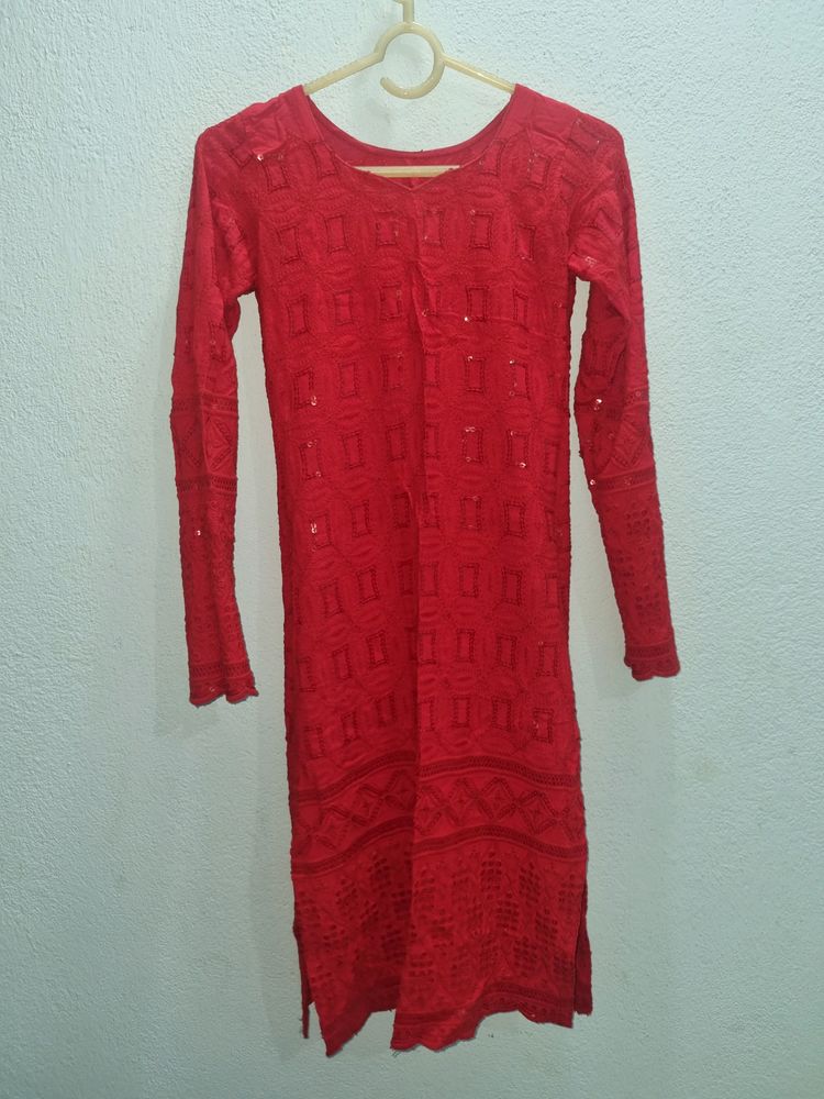 Red Sequence Work Kurti(Size-XS/S)