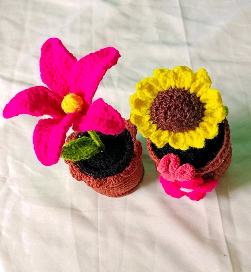 Combo Pack Crochet Flowers With Pot