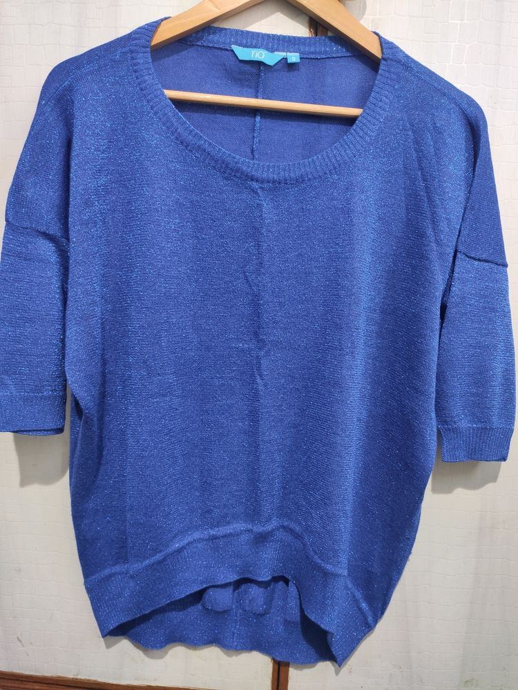 Blue Glittery Top For Party Wear