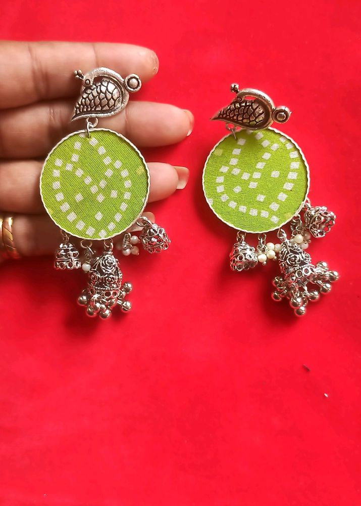 Light Green Bandhni Earrings