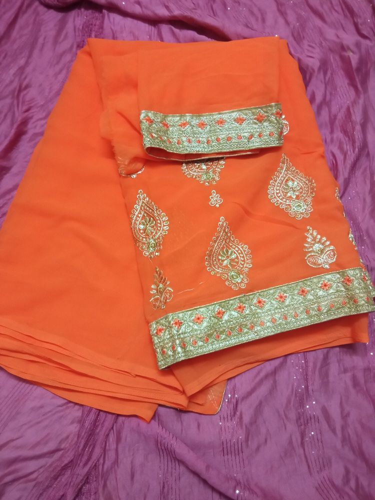 Party Wear Saree With Blouse Pcs