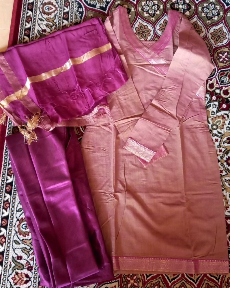 Stitched Magenta Chudidaar Suit Set With Dupatta