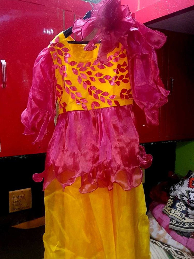 Pink And Yellowish Colour...long Frock