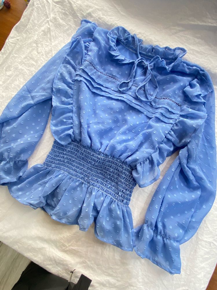 A Ice Blue Frill Top