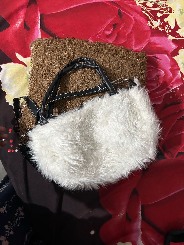 White Furr Sling Bag