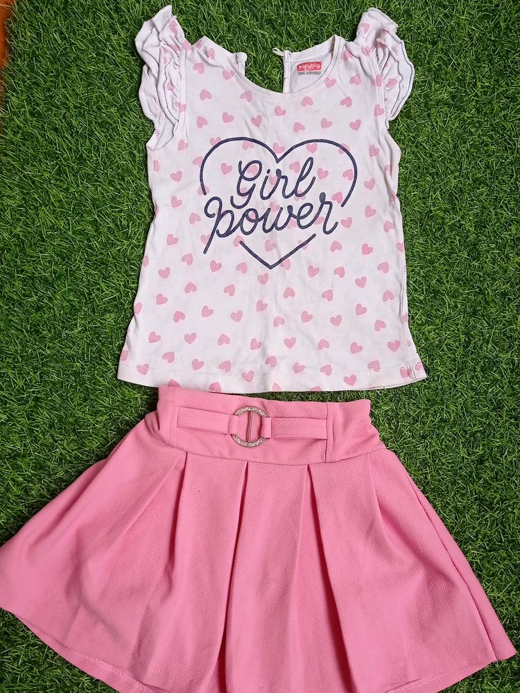 Pink Top Skirt Set For 2-3 Years Old