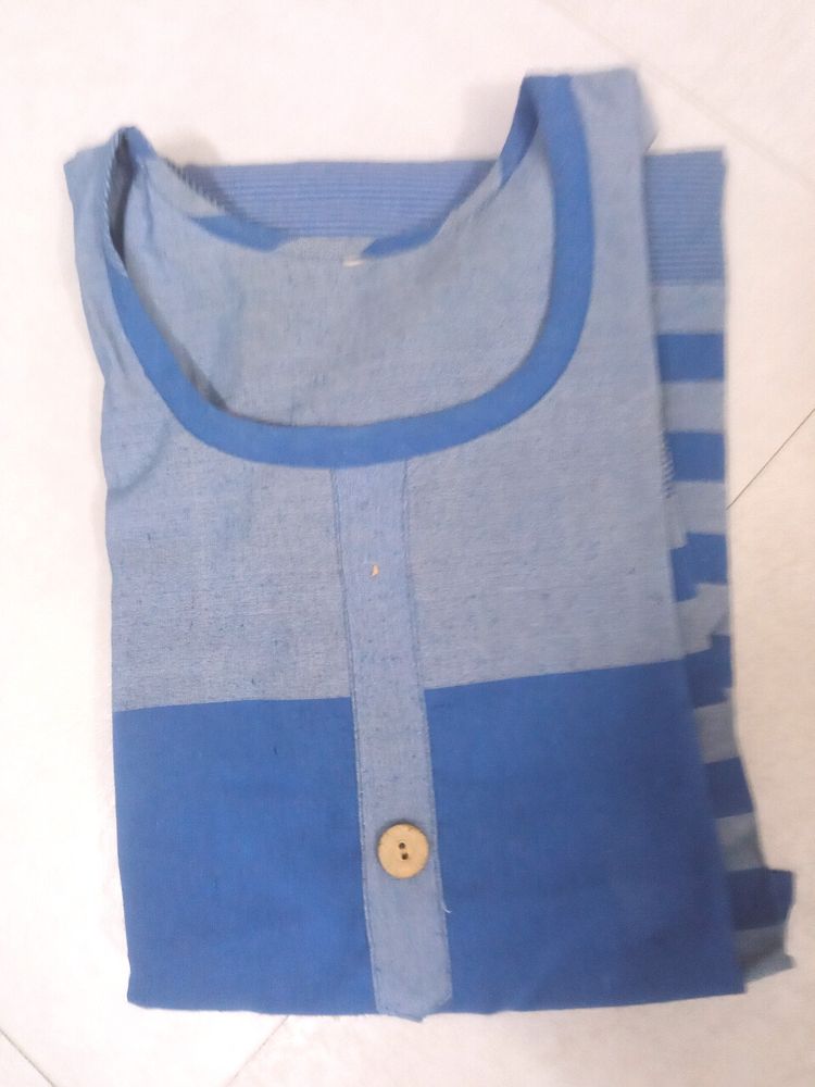 Blue Striped Combo Purple White Cotton Kurta