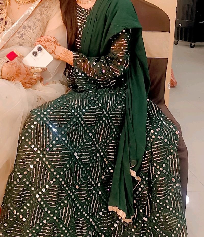 Dark Green Gown For Girls Totally New