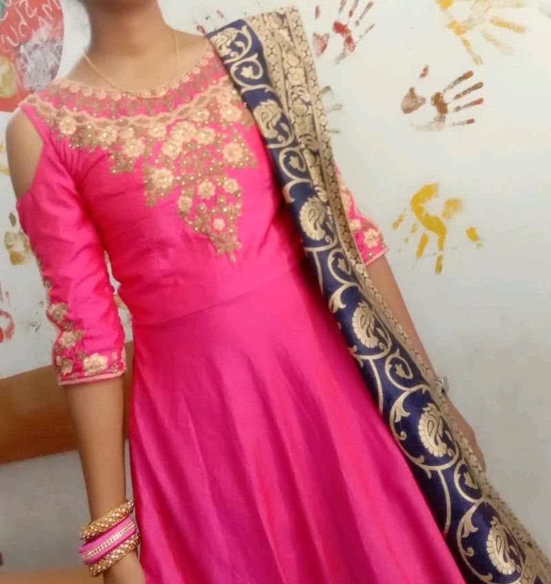 Pink Colour Anarkali With Work