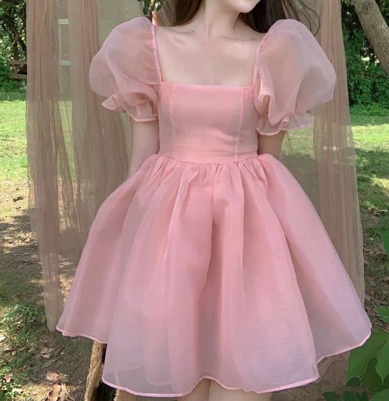 Kawaii Cute Pink Frock Dress Women Crop