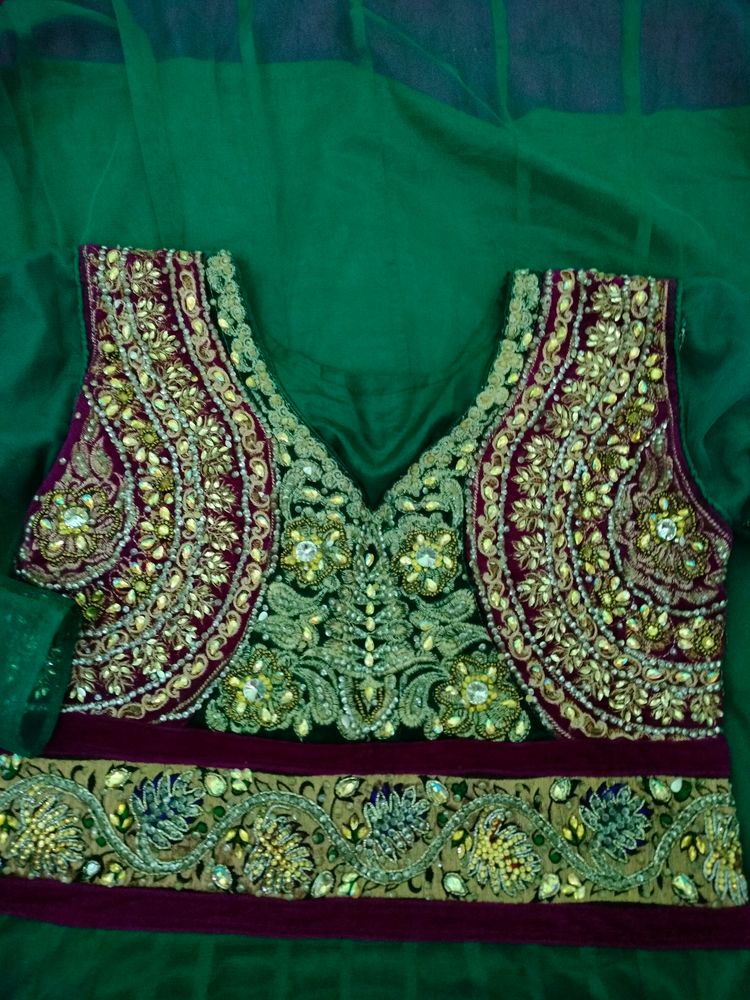 Green Colour Frock  With Chudidar And Dupatta