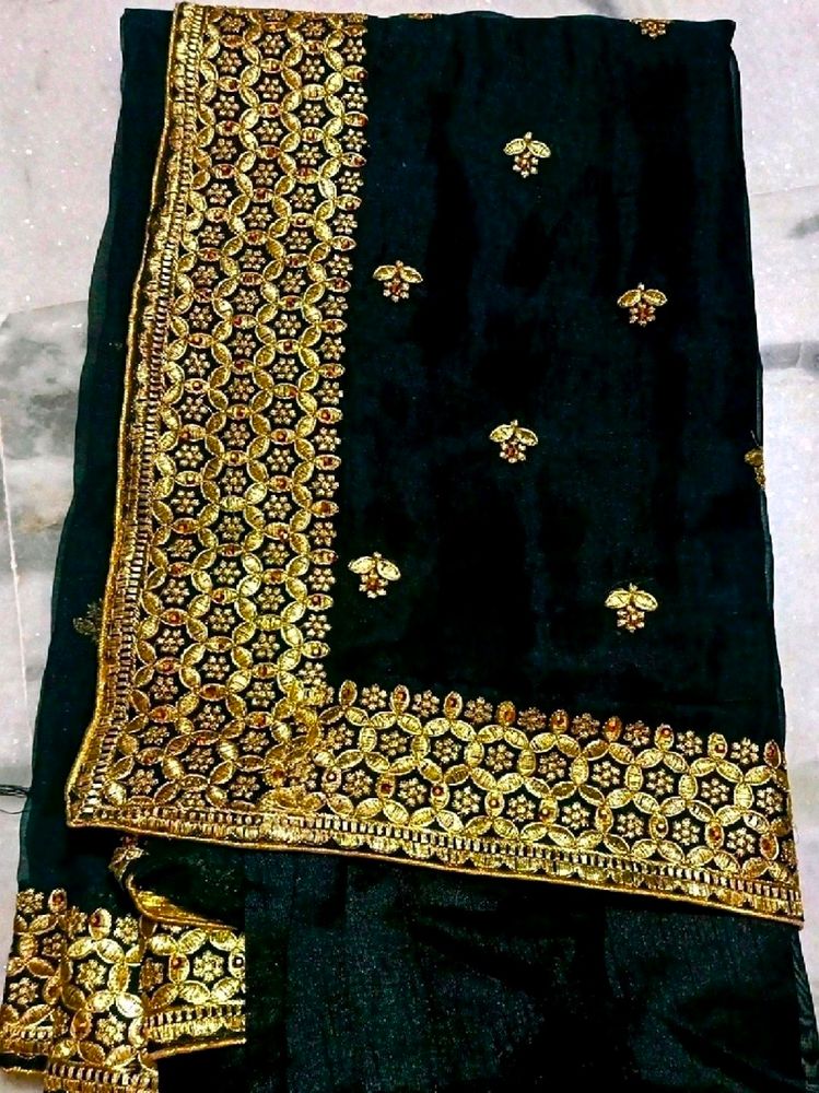 PRICE DROP✨Black Saree With GoldenStoneWork💕