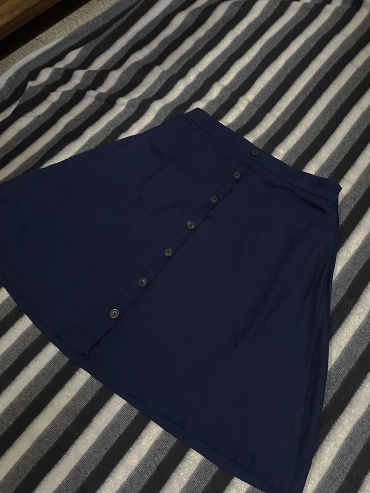 HERE&NOW Women Navy Blue Solid-A-Line Skirt