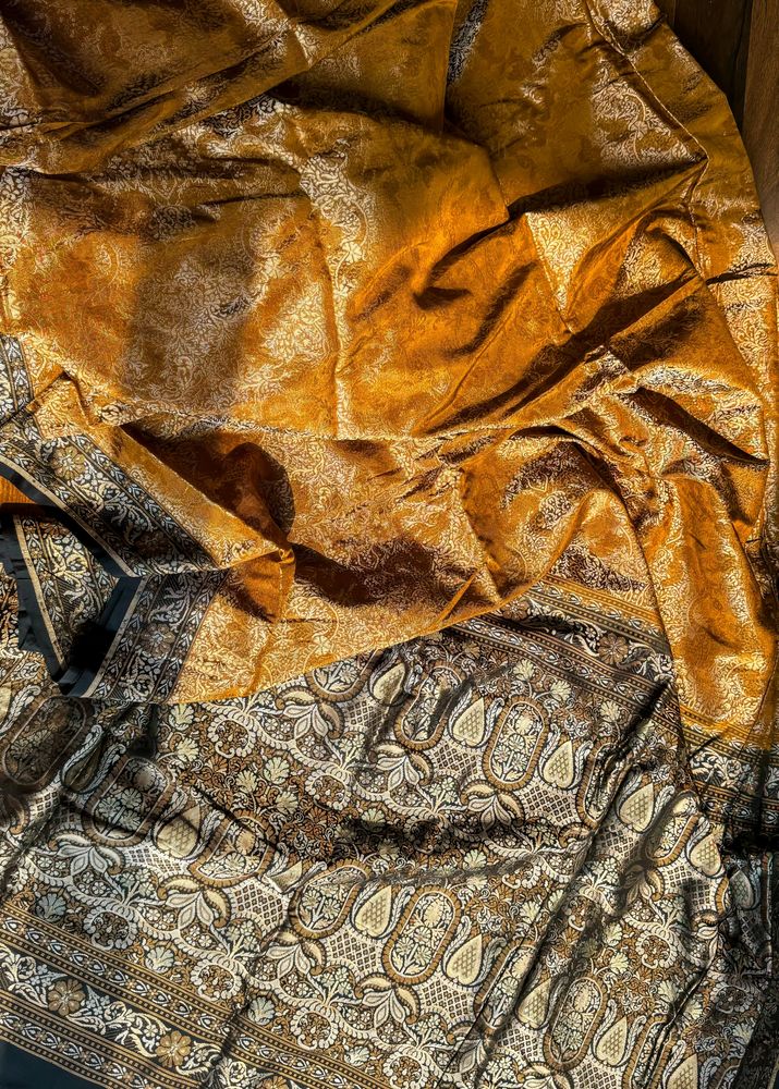 100% Pure Luxury Gold Himroo Silk Saree