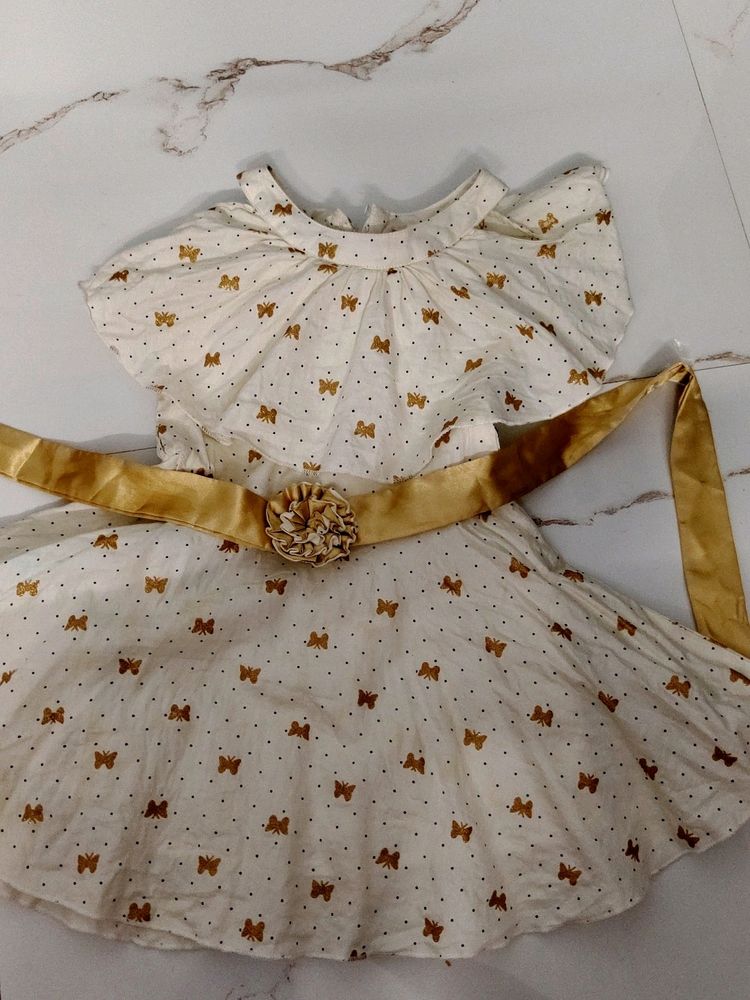 Beautiful Cotton Summer Party Dress With Golden