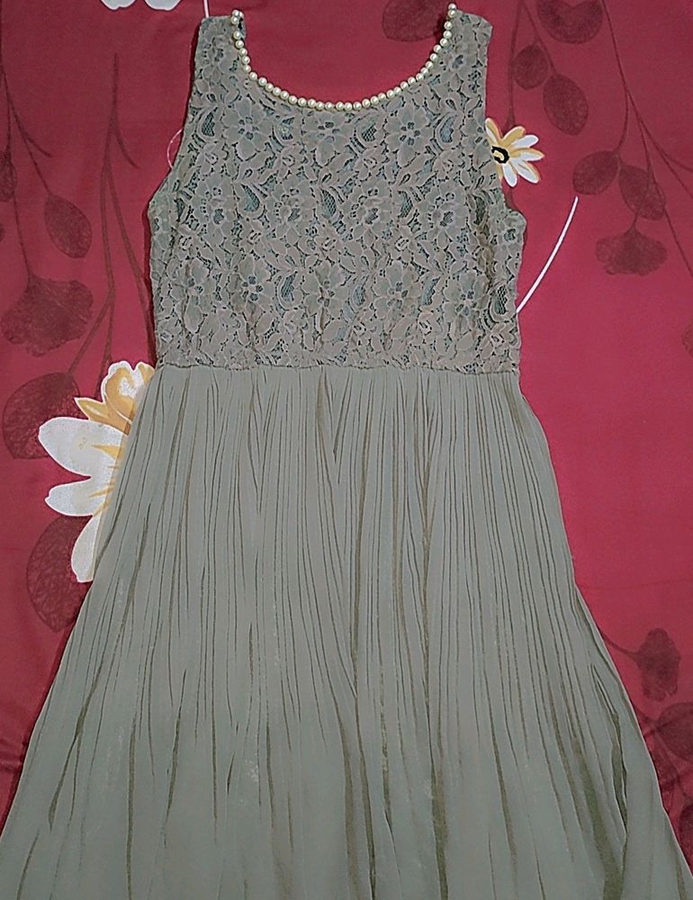 Grey Lace Pearl Dress