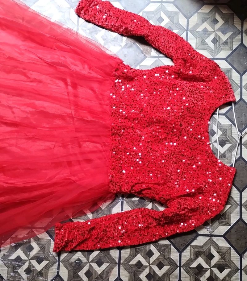 Red Sequence Anarkali Gown