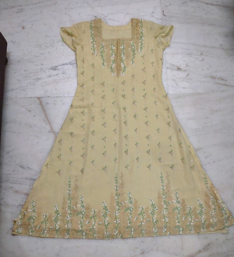 Yellow Embroidery Square Neck Kurta Set