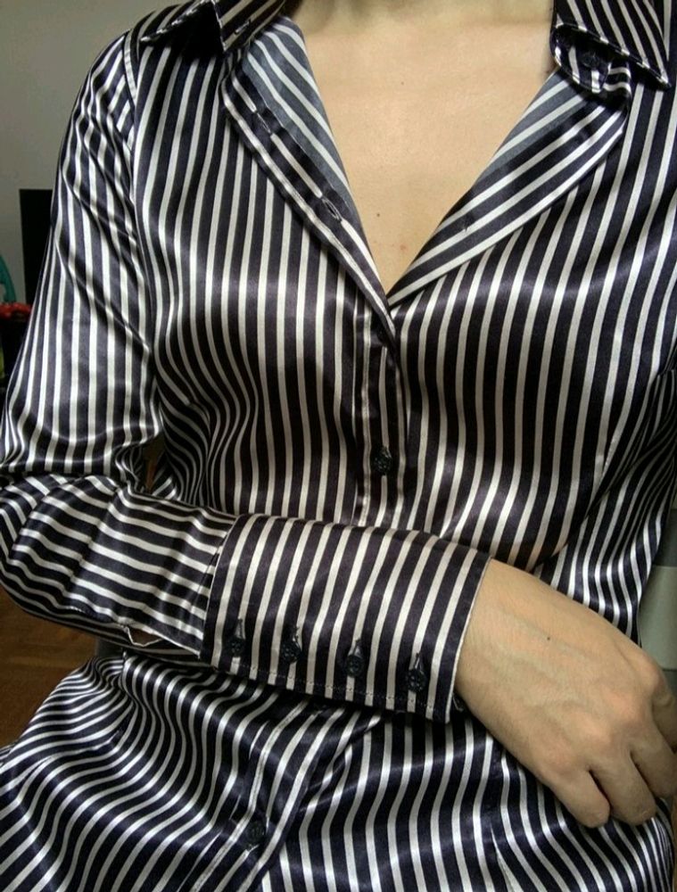 New Premium Korean Black Stripped Silk Shirt