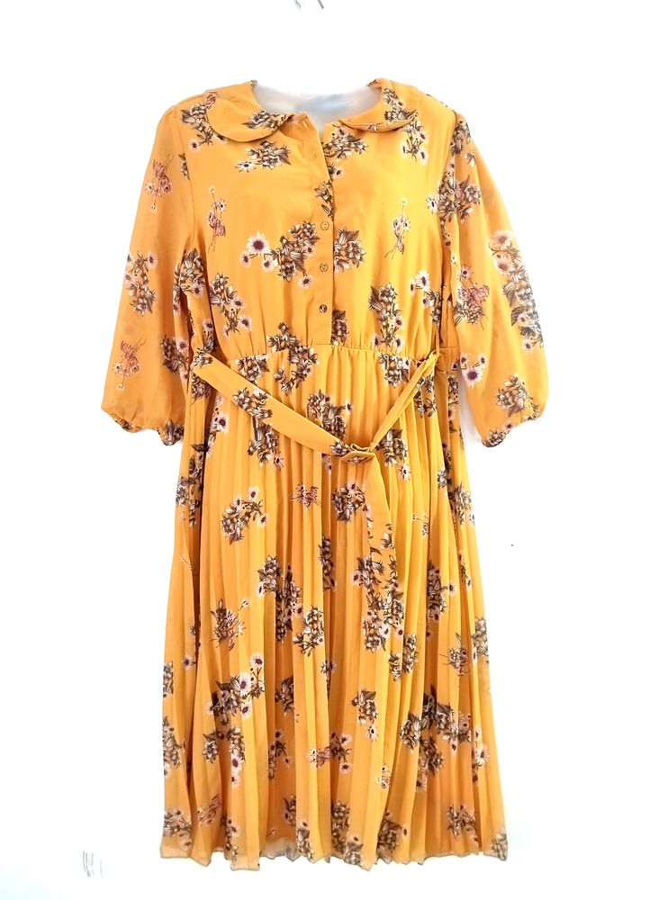 Sassafras Mustard Floral Printed Dress ( Women)