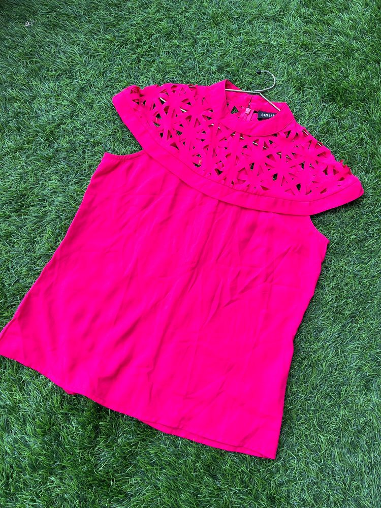 Sassafaras Bright Pink Laser Cut Trendy Top