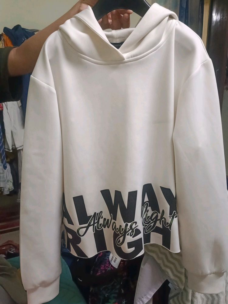 White Half Cut Hoodie For Women