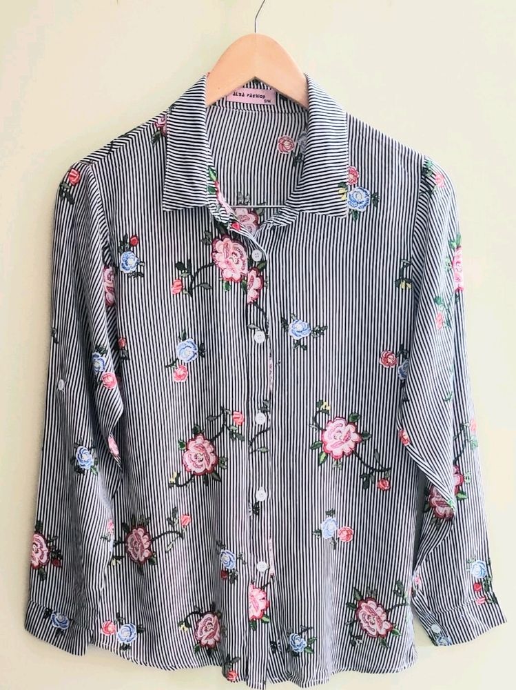 Grey Floral Shirt Size-34