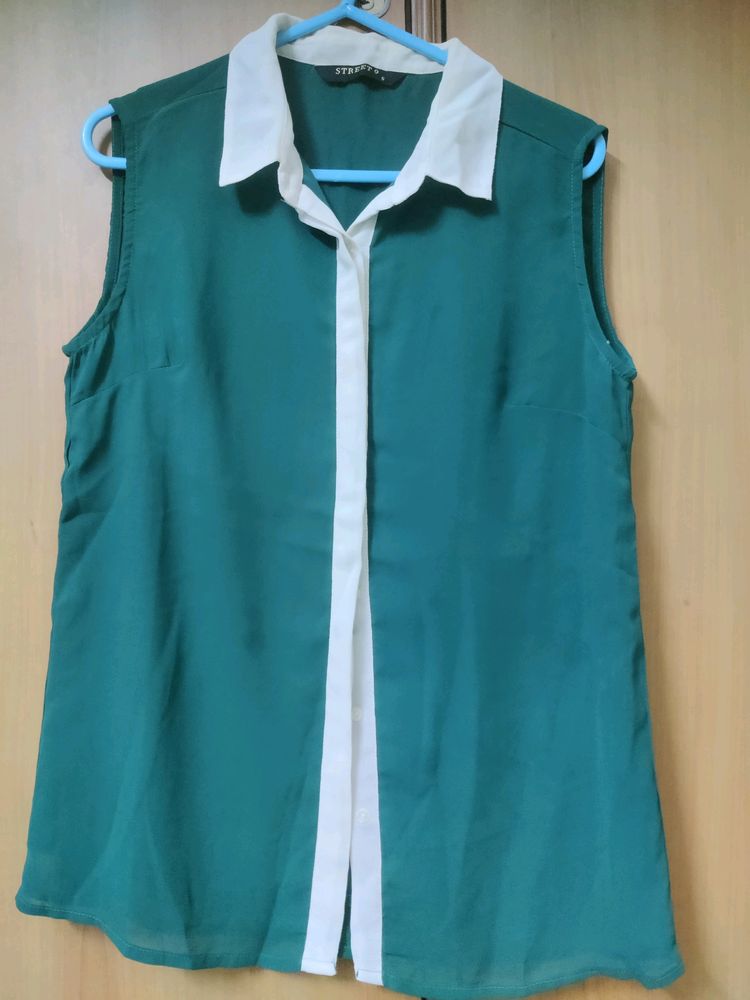 Sea Green Sleeveless Formal Shirt