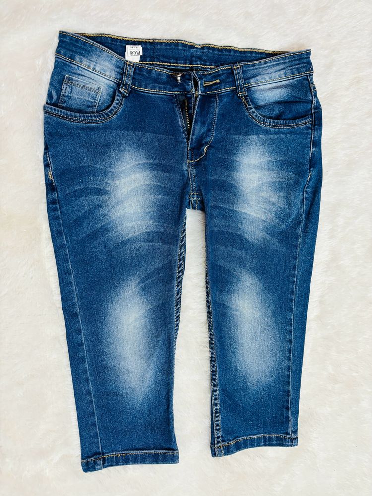 Blue Knee Length Denim Jeans